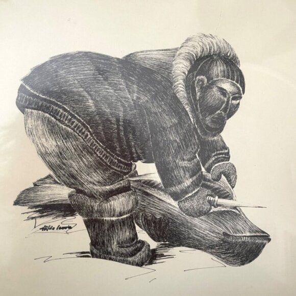 Vintage Aboriginal Inuit Print by Hilda Lavoie - set of 2, signed & framed 🇨🇦 - Picture 9 of 13